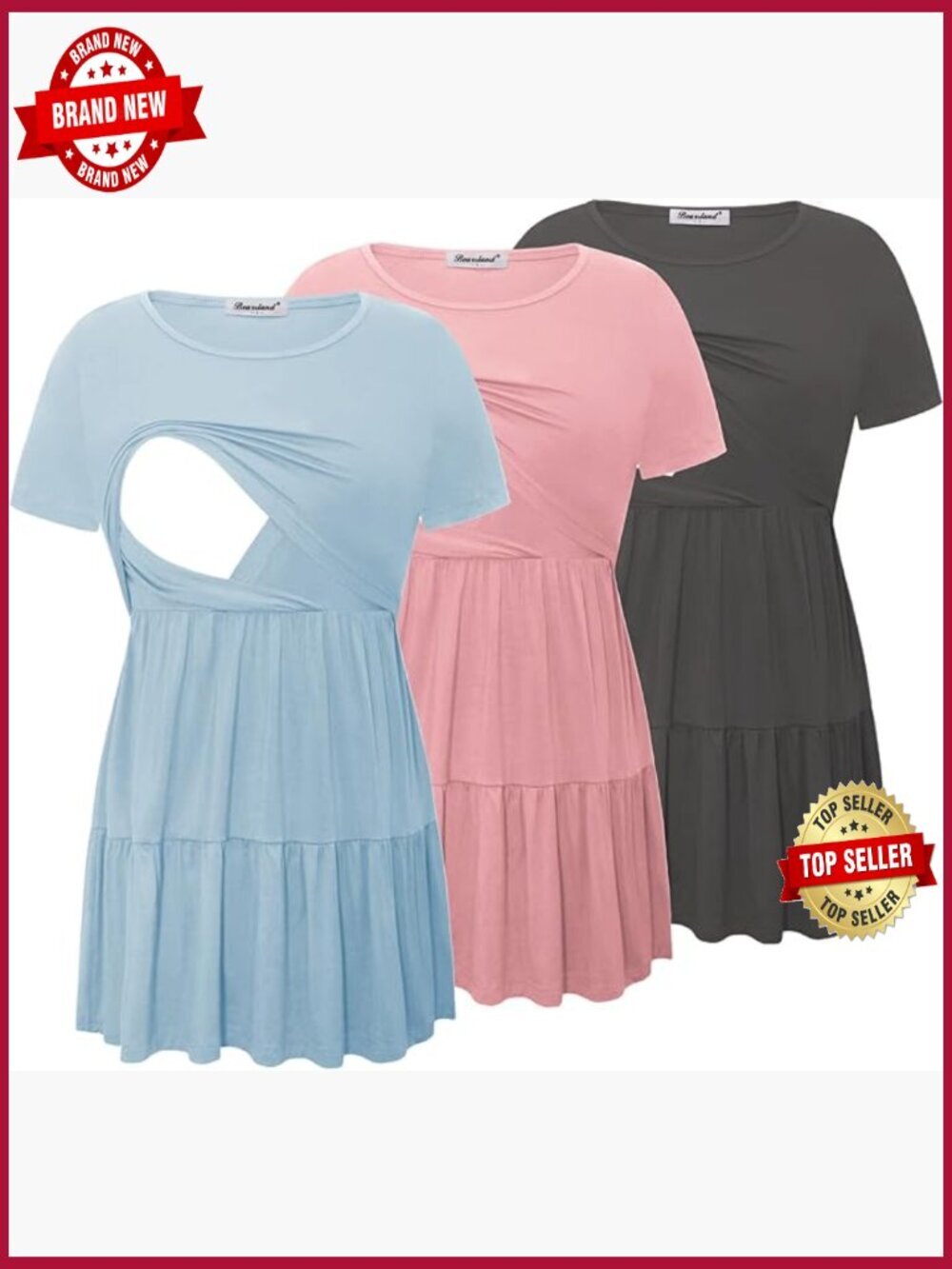 Nursing Top 3pack Short Sleeve Scoop Neck Breastfeeding Shirts Maternity